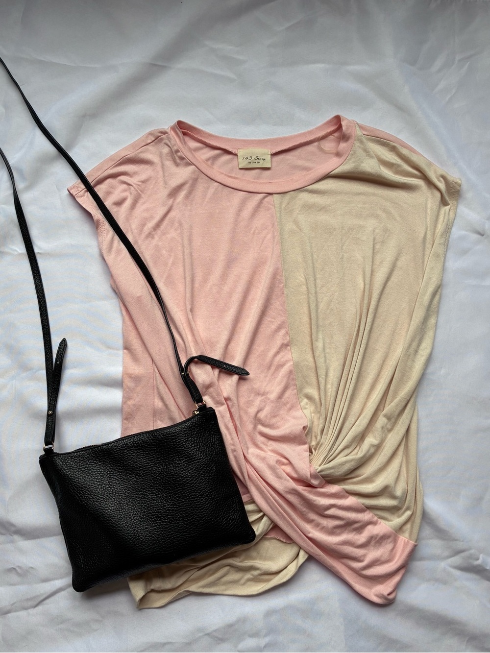 Two-Tone Pink & Cream Twist Front Women’s Top